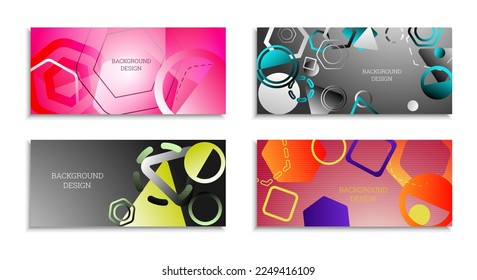 Geometric abstract background. Set of 4 backgrounds. Various geometric shapes. Cover design for school notebook or magazine, background, wallpaper. Eps vector