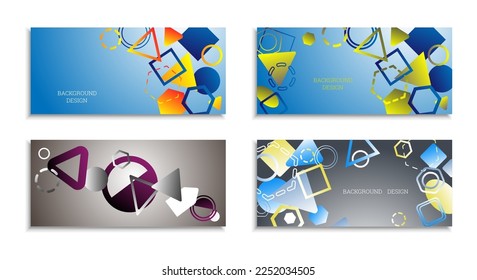 Geometric abstract background. Set of 4 backgrounds. Various geometric shapes. Cover design for school notebook or magazine, background, wallpaper. Eps vector