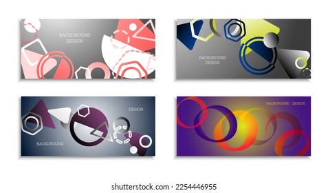 Geometric abstract background. Set of 4 backgrounds. Various geometric shapes. Cover design for school notebook or magazine, background, wallpaper. Eps vector