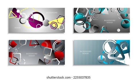 Geometric abstract background. Set of 4 backgrounds. Various geometric shapes. Cover design for school notebook or magazine, background, wallpaper. Eps vector
