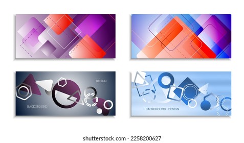 Geometric abstract background. Set of 4 backgrounds. Various geometric shapes. Cover design for school notebook or magazine, background, wallpaper. Eps vector