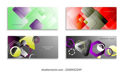 Fondo abstracto geométrico. Conjunto de 4 fondos. Diversas formas geométricas. Diseño de portada para cuaderno escolar o revista, fondo, fondo de pantalla. vector Eps