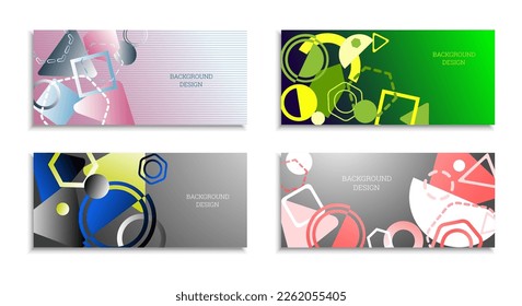 Geometric abstract background. Set of 4 backgrounds. Various geometric shapes. Cover design for school notebook or magazine, background, wallpaper. Eps vector