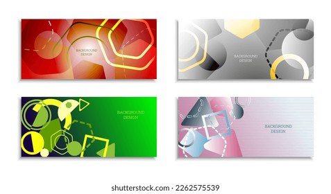 Geometric abstract background. Set of 4 backgrounds. Various geometric shapes. Cover design for school notebook or magazine, background, wallpaper. Eps vector
