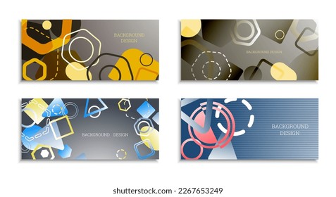 Geometric abstract background. Set of 4 backgrounds. Various geometric shapes. Cover design for school notebook or magazine, background, wallpaper. Eps vector