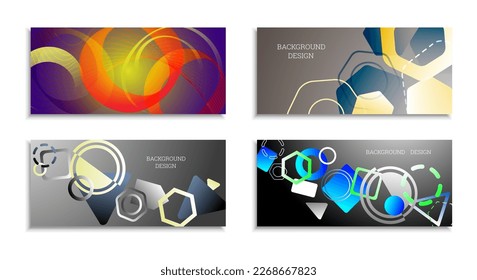 Geometric abstract background. Set of 4 backgrounds. Various geometric shapes. Cover design for school notebook or magazine, background, wallpaper. Eps vector