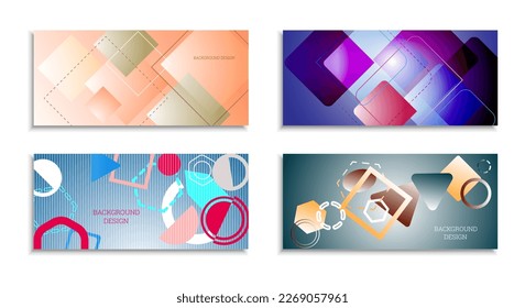 Geometric abstract background. Set of 4 backgrounds. Various geometric shapes. Cover design for school notebook or magazine, background, wallpaper. Eps vector