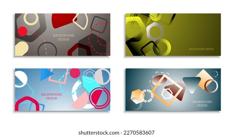 Geometric abstract background. Set of 4 backgrounds. Various geometric shapes. Cover design for school notebook or magazine, background, wallpaper. Eps vector