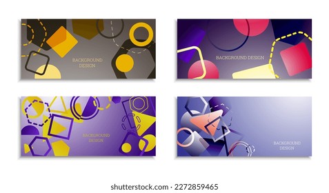 Geometric abstract background. Set of 4 backgrounds. Various geometric shapes. Cover design for school notebook or magazine, background, wallpaper. Eps vector