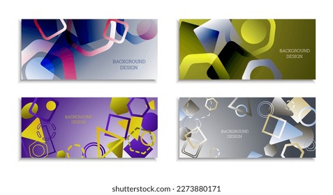 Geometric abstract background. Set of 4 backgrounds. Various geometric shapes. Cover design for school notebook or magazine, background, wallpaper. Eps vector