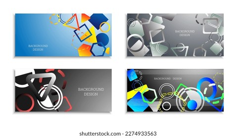 Geometric abstract background. Set of 4 backgrounds. Various geometric shapes. Cover design for school notebook or magazine, background, wallpaper. Eps vector