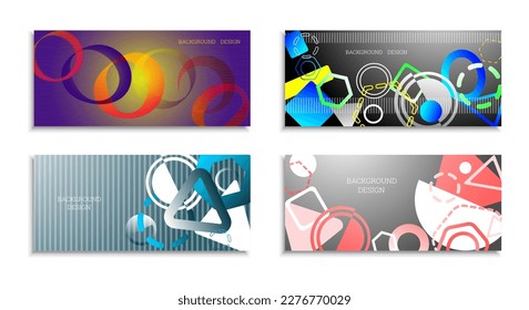 Geometric abstract background. Set of 4 backgrounds. Various geometric shapes. Cover design for school notebook or magazine, background, wallpaper. Eps vector