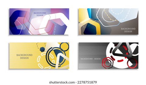 Geometric abstract background. Set of 4 backgrounds. Various geometric shapes. Cover design for school notebook or magazine, background, wallpaper. Eps vector