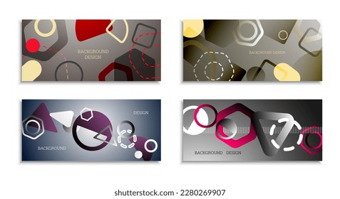 Geometric abstract background. Set of 4 backgrounds. Various geometric shapes. Cover design for school notebook or magazine, background, wallpaper. Eps vector