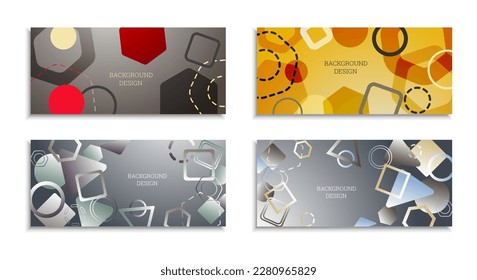 Geometric abstract background. Set of 4 backgrounds. Various geometric shapes. Cover design for school notebook or magazine, background, wallpaper. Eps vector