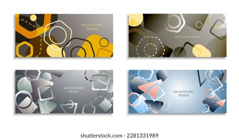 Geometric abstract background. Set of 4 backgrounds. Various geometric shapes. Cover design for school notebook or magazine, background, wallpaper. Eps vector