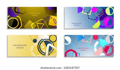 Geometric abstract background. Set of 4 backgrounds. Various geometric shapes. Cover design for school notebook or magazine, background, wallpaper. Eps vector