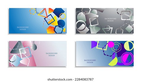 Geometric abstract background. Set of 4 backgrounds. Various geometric shapes. Cover design for school notebook or magazine, background, wallpaper. Eps vector