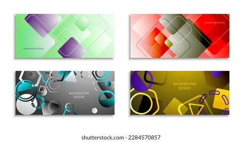 Geometric abstract background. Set of 4 backgrounds. Various geometric shapes. Cover design for school notebook or magazine, background, wallpaper. Eps vector
