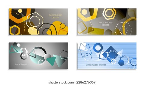 Geometrischer abstrakter Hintergrund. Satz von 4 Hintergründen. Verschiedene geometrische Formen. Cover Design für Schulheft oder Magazin, Hintergrund, Tapete. Eps-Vektorgrafik
