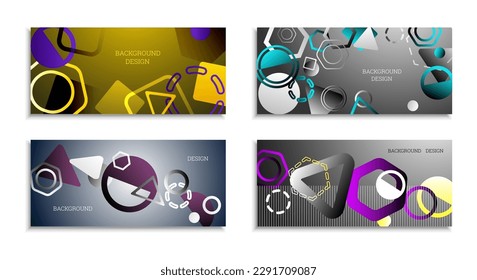 Fondo abstracto geométrico. Conjunto de 4 fondos. Diversas formas geométricas. Diseño de portada para cuaderno escolar o revista, fondo, fondo de pantalla. vector Eps