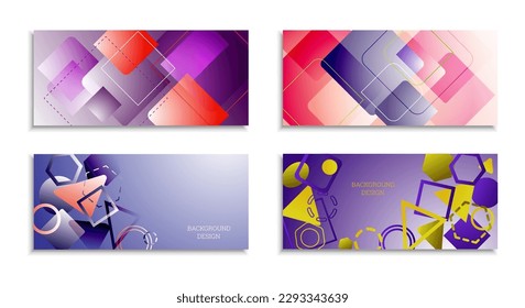Fondo abstracto geométrico. Conjunto de 4 fondos. Diversas formas geométricas. Diseño de portada para cuaderno escolar o revista, fondo, fondo de pantalla. vector Eps