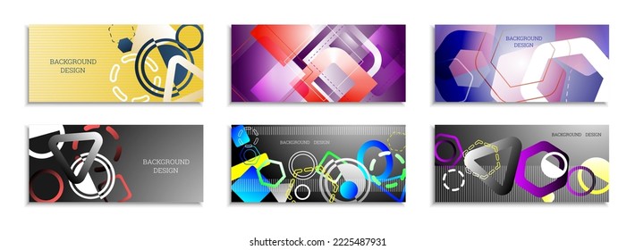 Geometric abstract background. Set of 6 backgrounds. Various geometric shapes. Cover design for school notebook or magazine, background, wallpaper. Eps vector