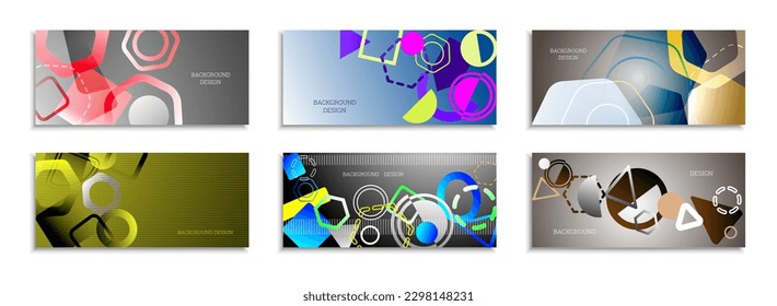 Geometric abstract background. Set of 6 backgrounds. Various geometric shapes. Cover design for school notebook or magazine, background, wallpaper. Eps vector