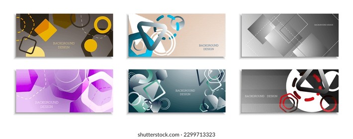 Geometric abstract background. Set of 6 backgrounds. Various geometric shapes. Cover design for school notebook or magazine, background, wallpaper. Eps vector