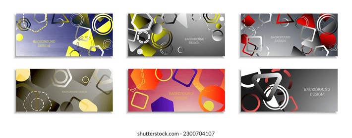 Geometric abstract background. Set of 6 backgrounds. Various geometric shapes. Cover design for school notebook or magazine, background, wallpaper. Eps vector
