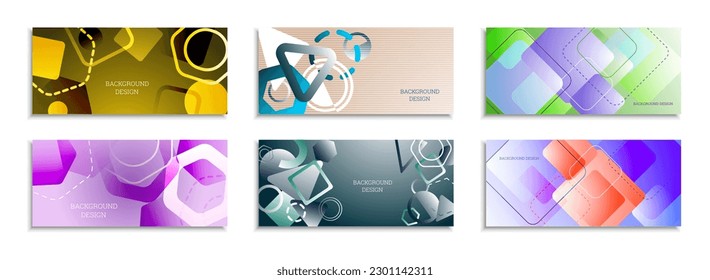 Geometric abstract background. Set of 6 backgrounds. Various geometric shapes. Cover design for school notebook or magazine, background, wallpaper. Eps vector