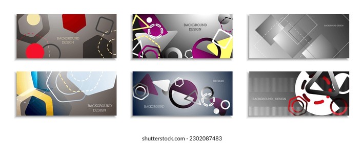Geometric abstract background. Set of 6 backgrounds. Various geometric shapes. Cover design for school notebook or magazine, background, wallpaper. Eps vector