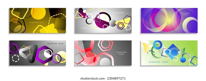 Geometric abstract background. Set of 6 backgrounds. Various geometric shapes. Cover design for school notebook or magazine, background, wallpaper. Eps vector