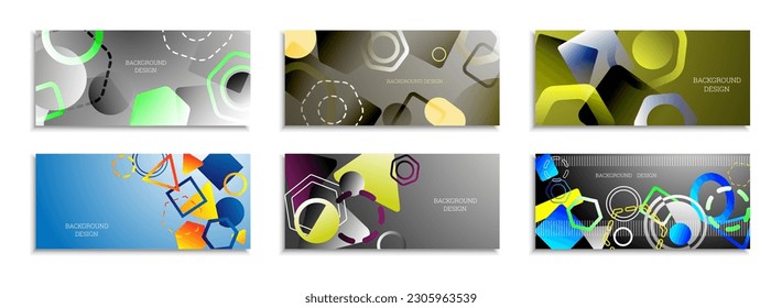 Geometric abstract background. Set of 6 backgrounds. Various geometric shapes. Cover design for school notebook or magazine, background, wallpaper. Eps vector