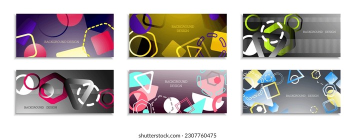 Geometric abstract background. Set of 6 backgrounds. Various geometric shapes. Cover design for school notebook or magazine, background, wallpaper. Eps vector