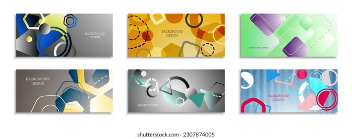 Geometric abstract background. Set of 6 backgrounds. Various geometric shapes. Cover design for school notebook or magazine, background, wallpaper. Eps vector