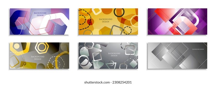 Geometric abstract background. Set of 6 backgrounds. Various geometric shapes. Cover design for school notebook or magazine, background, wallpaper. Eps vector