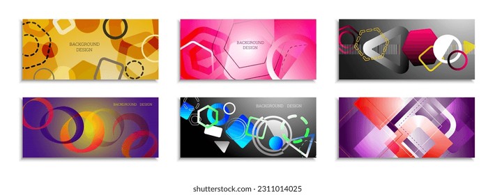Geometric abstract background. Set of 6 backgrounds. Various geometric shapes. Cover design for school notebook or magazine, background, wallpaper. Eps vector