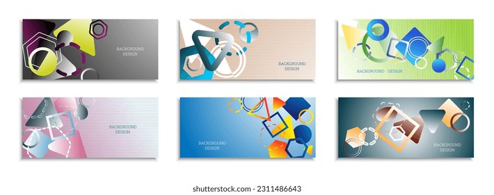Geometric abstract background. Set of 6 backgrounds. Various geometric shapes. Cover design for school notebook or magazine, background, wallpaper. Eps vector