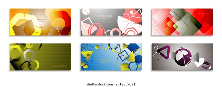 Geometric abstract background. Set of 6 backgrounds. Various geometric shapes. Cover design for school notebook or magazine, background, wallpaper. Eps vector