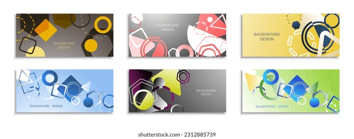 Geometric abstract background. Set of 6 backgrounds. Various geometric shapes. Cover design for school notebook or magazine, background, wallpaper. Eps vector