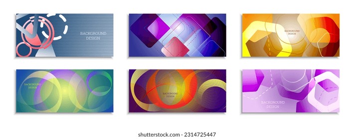 Geometric abstract background. Set of 6 backgrounds. Various geometric shapes. Cover design for school notebook or magazine, background, wallpaper. Eps vector