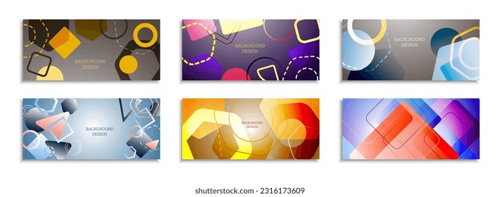 Geometric abstract background. Set of 6 backgrounds. Various geometric shapes. Cover design for school notebook or magazine, background, wallpaper. Eps vector