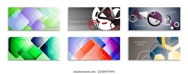 Geometric abstract background. Set of 6 backgrounds. Various geometric shapes. Cover design for school notebook or magazine, background, wallpaper. Eps vector