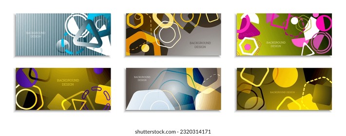 Geometric abstract background. Set of 6 backgrounds. Various geometric shapes. Cover design for school notebook or magazine, background, wallpaper. Eps vector