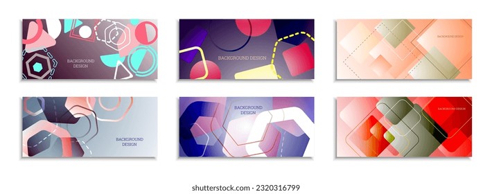 Geometric abstract background. Set of 6 backgrounds. Various geometric shapes. Cover design for school notebook or magazine, background, wallpaper. Eps vector