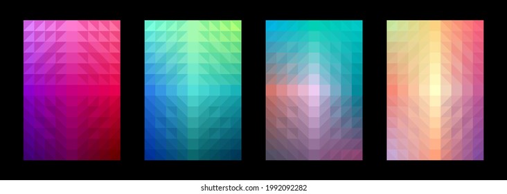 Fondo abstracto geométrico. Un conjunto de patrones coloridos. Cuadrado de triángulo de degradado. Diseño de plantilla para publicaciones, portada, afiche, volante, folleto, banner, pared. Ilustración vectorial.