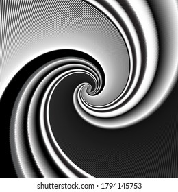 Geometric abstract background with a spiral pattern in black and white for design and decoration.