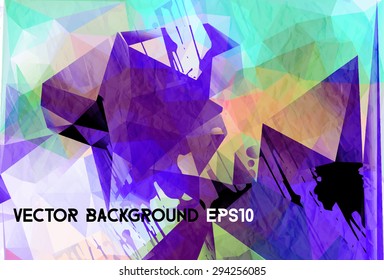 Geometric abstract background with splashes. Hipster backdrop. Modern ink design. Artistic polygonal background. Futuristic art.