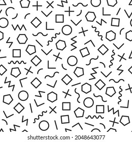 Geometric abstract background in style of memphis. Seamless creative retro pattern with geometric shapes. Hipster texture. Vector illustration